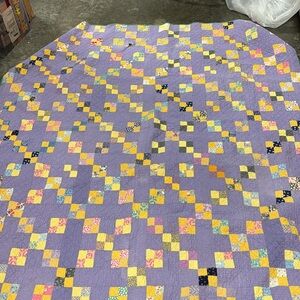 Purple Patchwork Quilt with Yellow & Multicolor Accents